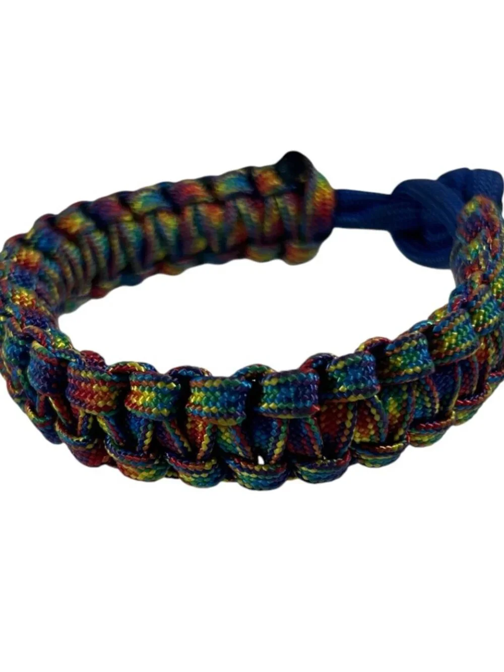 Rainbow Multicolor Paracord Bracelet Wide Woven Braided Knot Loop Closure